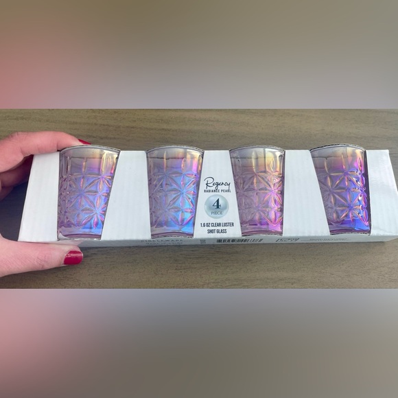 Circleware Regency Radiance Pearl 1.6oz Clear Luster Shot Glass S/4 Pink NEW - Picture 3 of 6